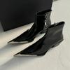 2025 Side Zipper Fashion Women's Ankle Boots Metal Pointed Toe Ladies Shoes Crude Heel Western Cowboy Boots