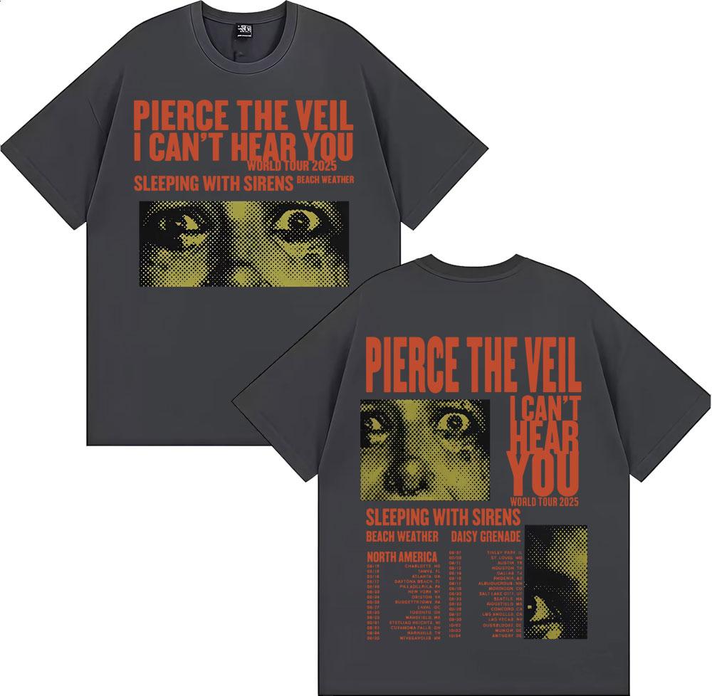 Pierce The Veil I Cant Hear You Тур Мерч Футболки Мода Хип-хоп Рок Музыка Летние Мужские Ретро Повседневные Хлопковые Футболки