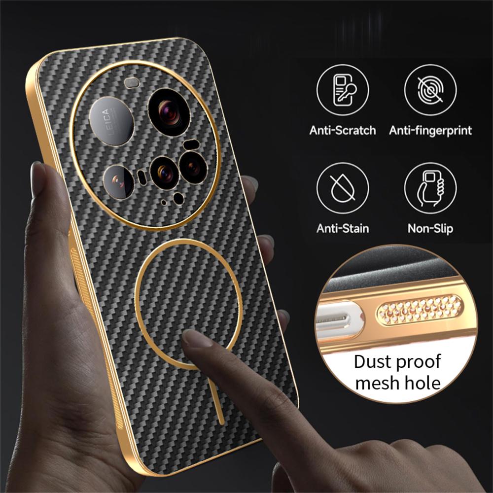 For Xiaomi 15 Ultra Phone Case Carbon Fiber Textured Electroplated TPU Back Cover