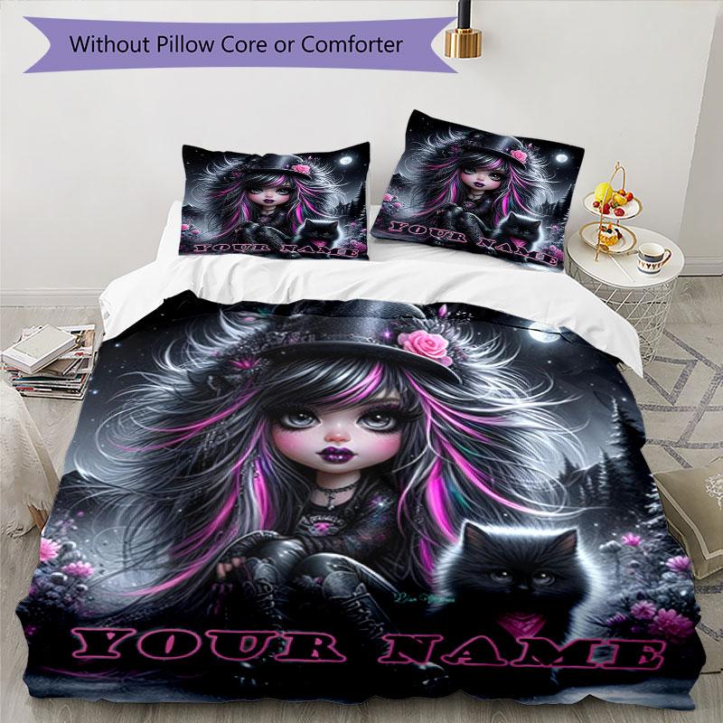 3pcs Custom Name Fantasy Night Elegance Bedding Set Printed Bedding Set Duvet Cover Closure Includes 1 Duvet Cover & 2 Pillowcases Bedroom Decor