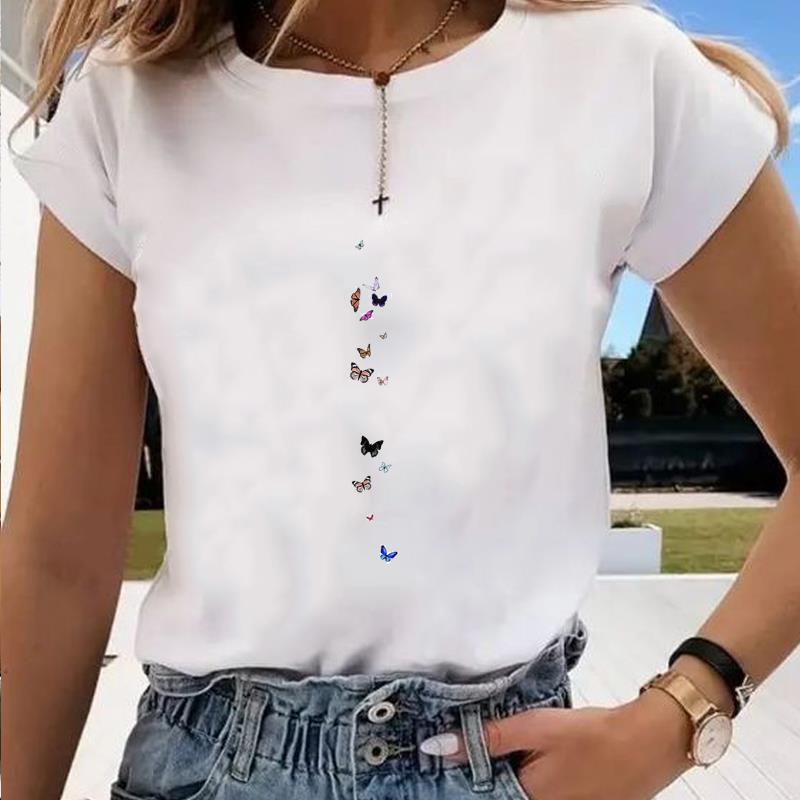 Asian Size-Print Graphic Tee Butterfly Style Trend 90s Casual Women's Clothing Summer Top Ladies Female T Fashion Short Sleeve T-shirt