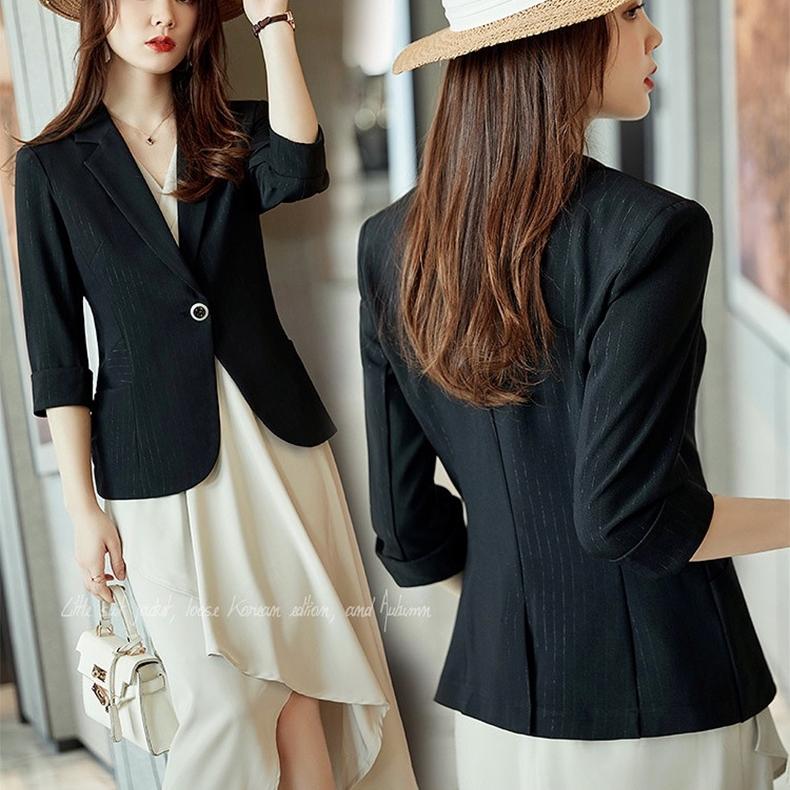 Весенне-летний блейзер Feminino с рукавами три четверти с зубчатыми карманами офисное женское пальто