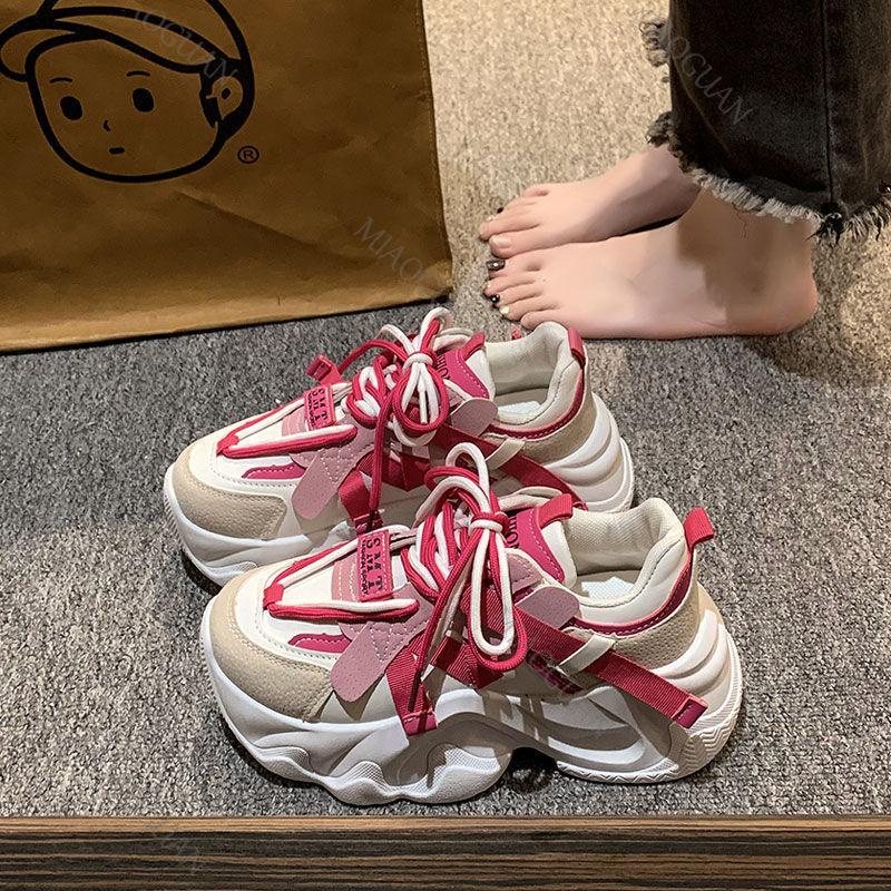 Fashion Women Platform Sneakers Spring Autumn Women Casual Sport Shoes Mesh Breathable Sneakers Thick Sole Color Blocking Tennis Shoes