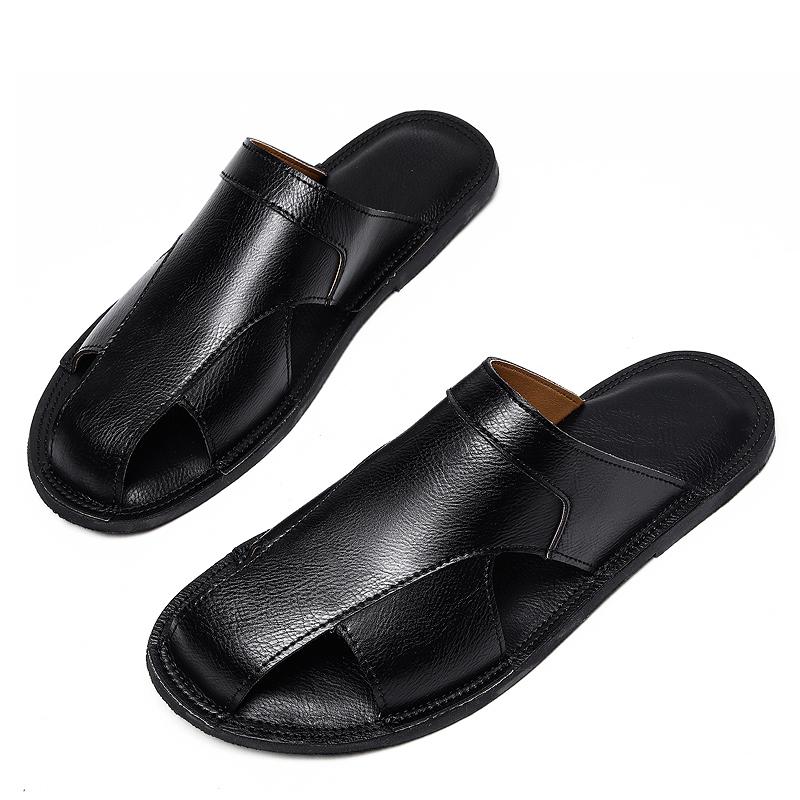 Outdoor Casual Men's Slippers Plus Size Soft Sole Breathable Summer New Style Beach Shoes Leather Large Size Soft Bottom Sandals