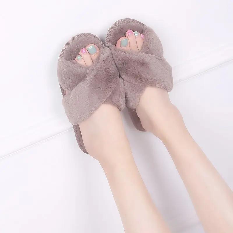 Winter Women House Slippers Fashion Warm Shoes Woman Slip On Flats Female Slides Black Pink Cozy Home Furry Slippers
