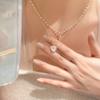 Double-Layer Highlight Pearl Love Necklace Women'S Fashion Rhinestone Design Sense Stacked With Opal Collarbone Chain