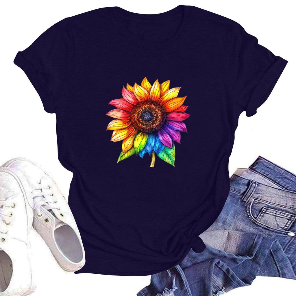 Женская повседневная свободная футболка с принтом, круглый вырез, пуловер, короткий рукав, топ