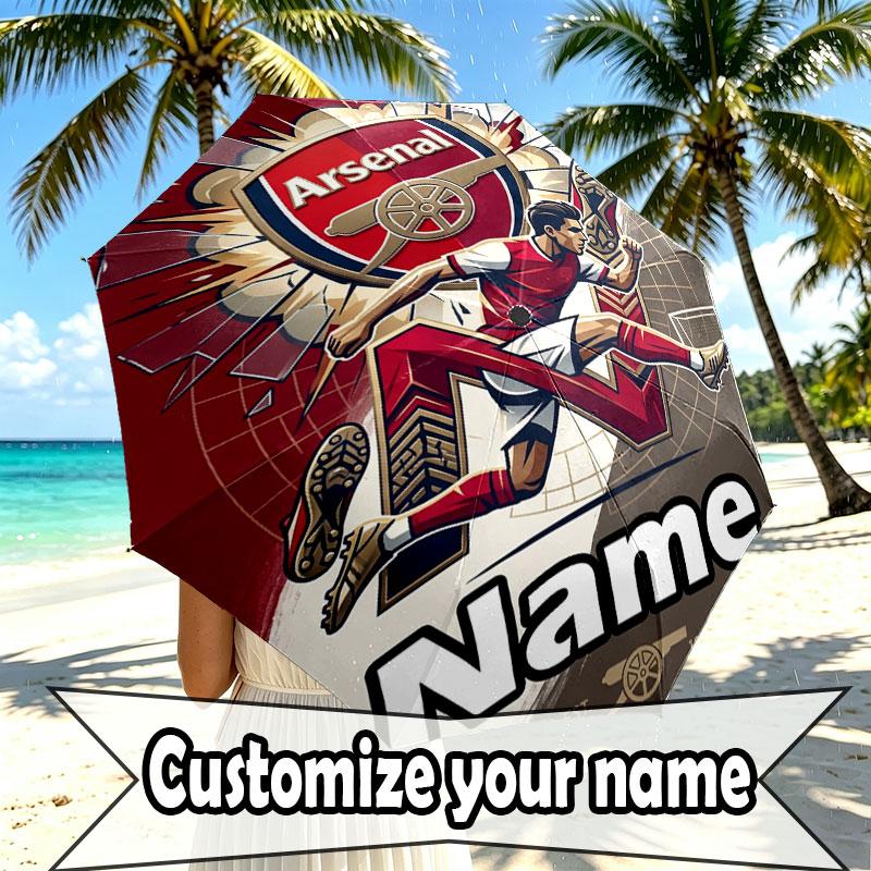 Custom Name Personalized Arsenal F.C Print Umbrella, Auto Open Close, 8‑Rib Sturdy Frame, Commute Camping Hiking Use, Birthday Gift