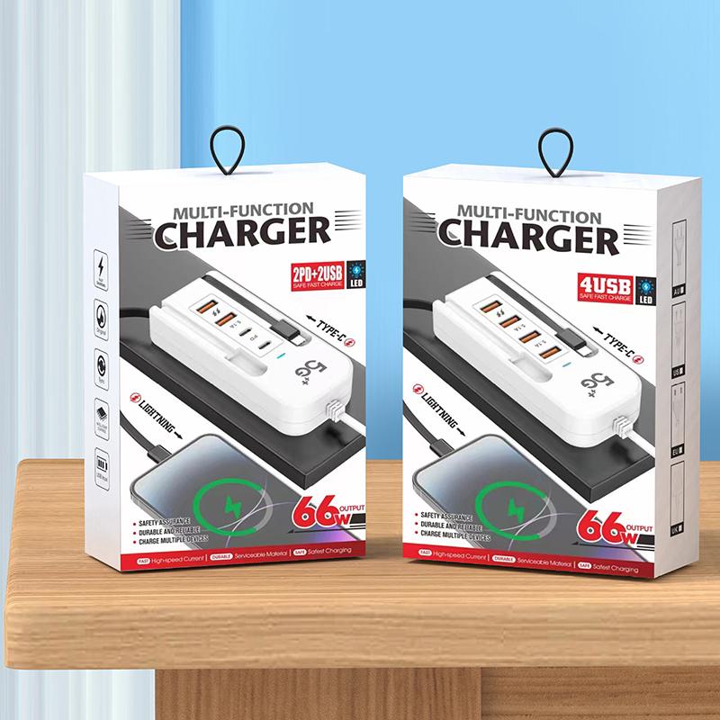 4-портовое USB-зарядное устройство с разъемом Type-C, удлинительный кабель, многопортовое, двойная быстрая зарядка PD для мобильного телефона