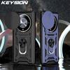 KEYSION Shockproof Case for HONOR X9b 5G Slide Camera Lens Protection Ring Stand Phone Cover for Huawei Honor Magic 6 Lite 5G