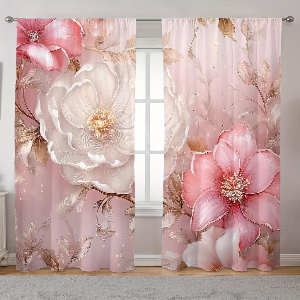2pcs Classic Style Flower & Butterfly Print Curtains Artistic Window Drapes for Living Room Kitchen Bedroom Study Dining Room