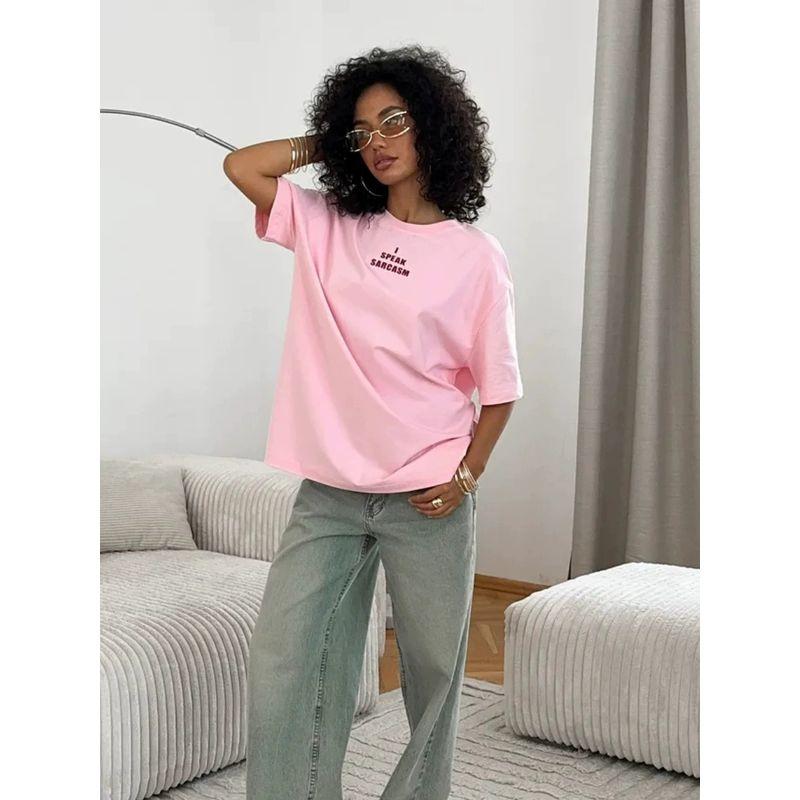 Loose Printed T-shirt Top Western Style New Fashion Print Letter Loose Cotton T-shirt Top