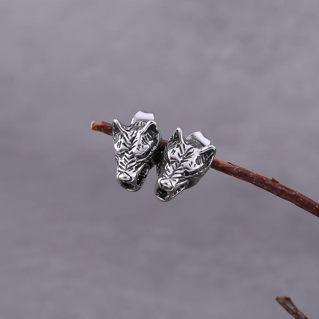 Vintage Vikings Animal Wolf Stud Earrings For Men Stainless Steel Nordic Odin Amulet Accessories Fashion Hip Hop Biker Jewelry