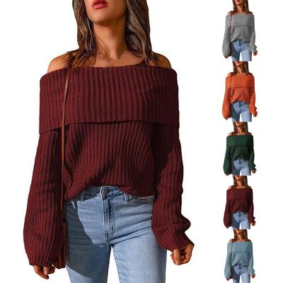 Женский свитер с открытыми плечами, однотонный свободный топ