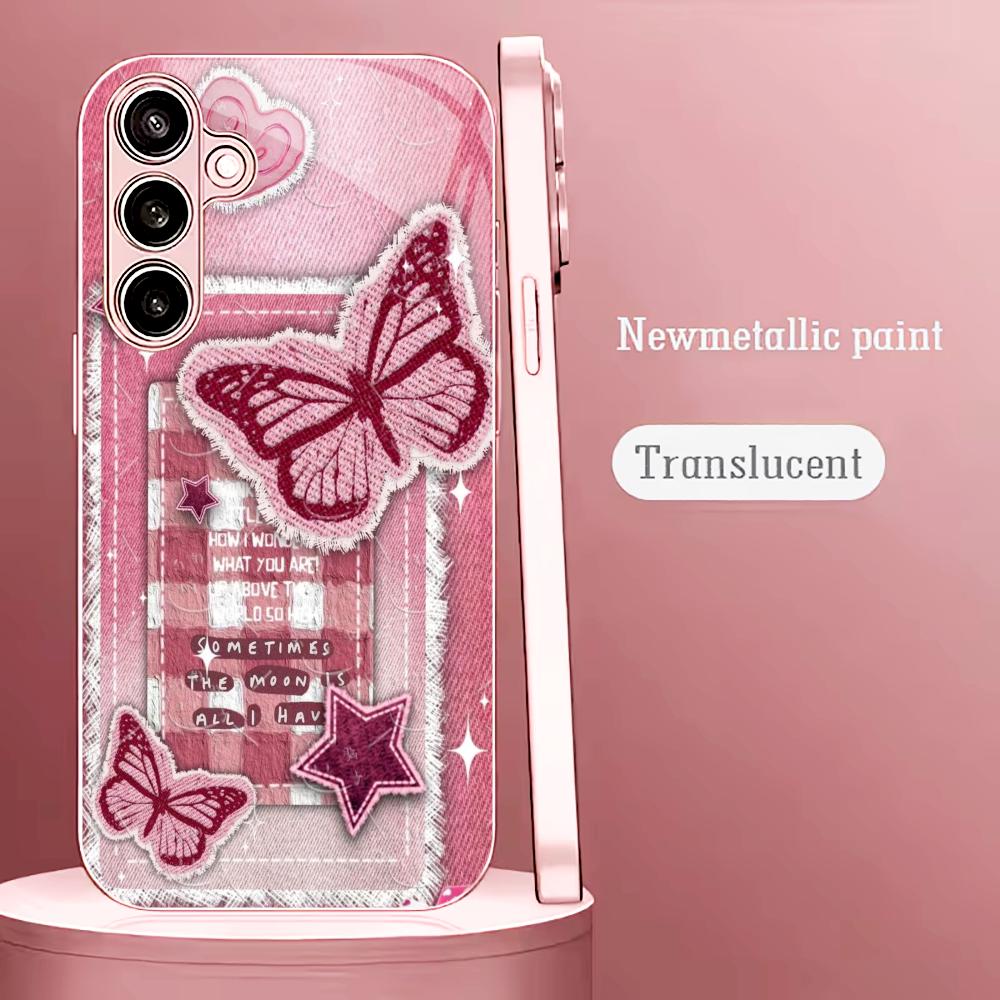 Pink butterfly sticker Madam pink  Glass  PhoneCase for Samsung Galaxy S26 S25 S24 S23 S22 FE Ultra Plus Dropresistant Female