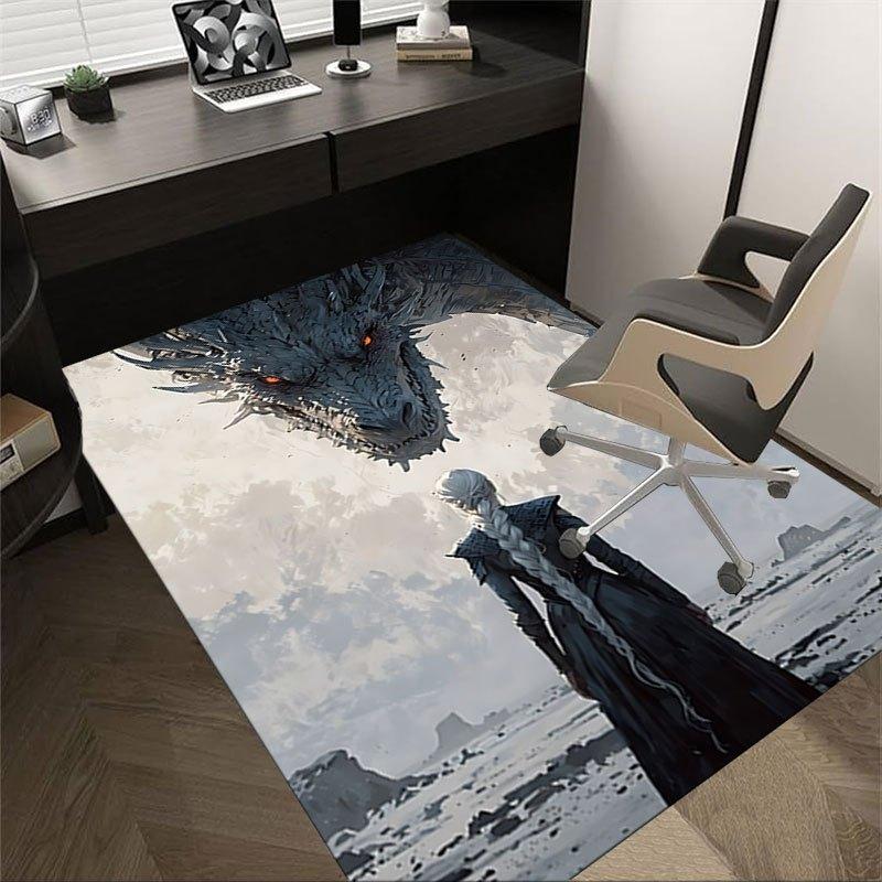 1pc Fire and Blood Office Carpet Chair Mats, Home Decor Mat | Fantasy Theme Mat | Durable Mat, Dragon DecorB14