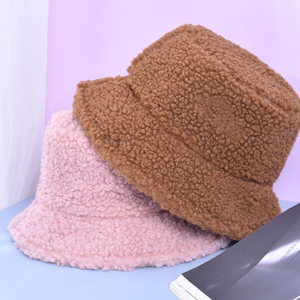Outdoor Warm Lamb Wool Soft Fisherman Cap Bucket Hat Sun Cap Panama Hat