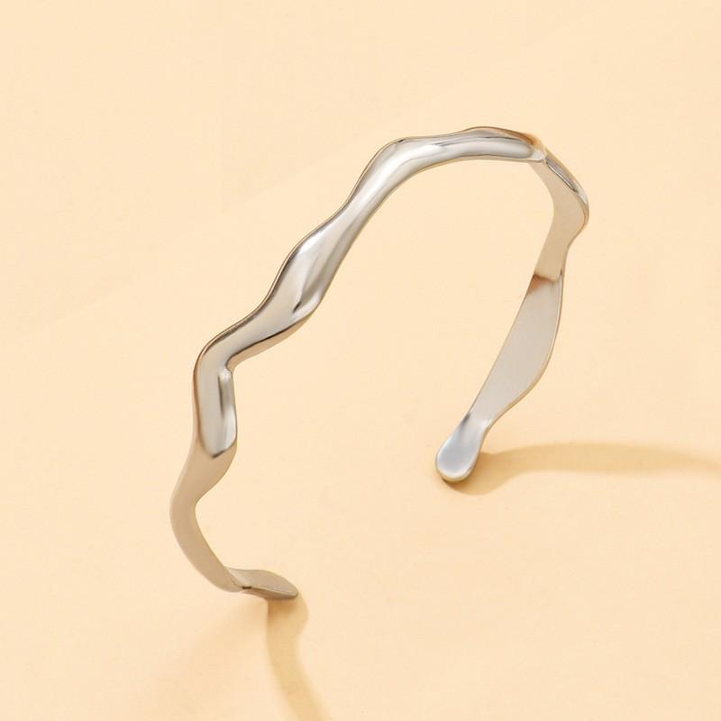 Irregular Wavy Open Cuff Bracelet Women Titanium Steel Gold Or Tone Lightweight Luxury Style