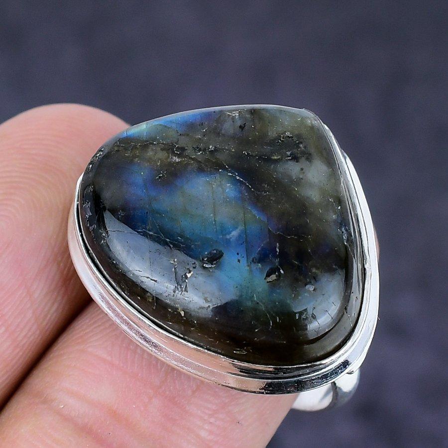 Labradorite Gemstone Handmade 925 Sterling Silver Jewelry Ring Size 9 B5L84