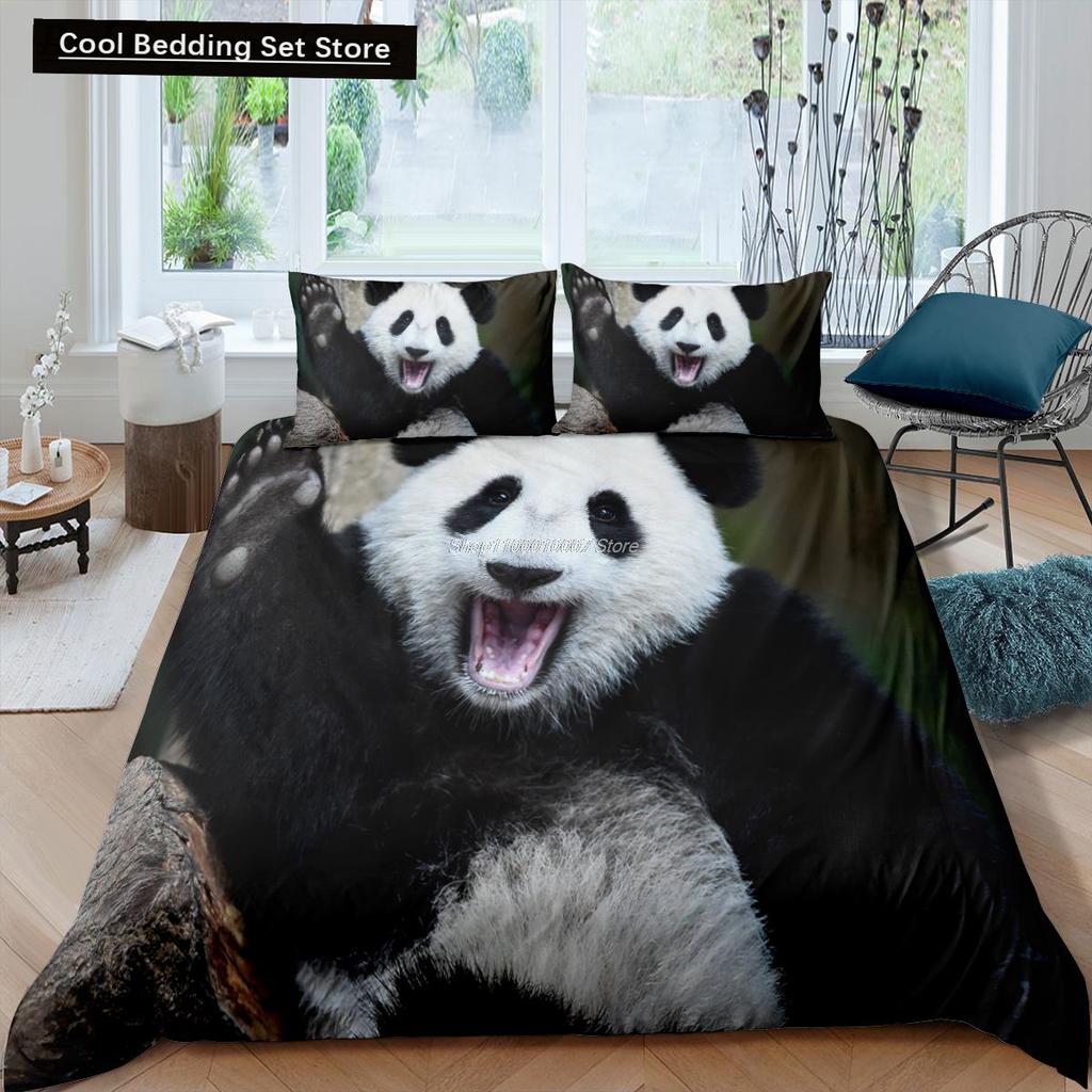 3D Panda Bedding Set Lovely China Black White Animal Duvet Cover King Queen Bamboo Comforter Cover 2/3pcs Polyester Quilt Cover