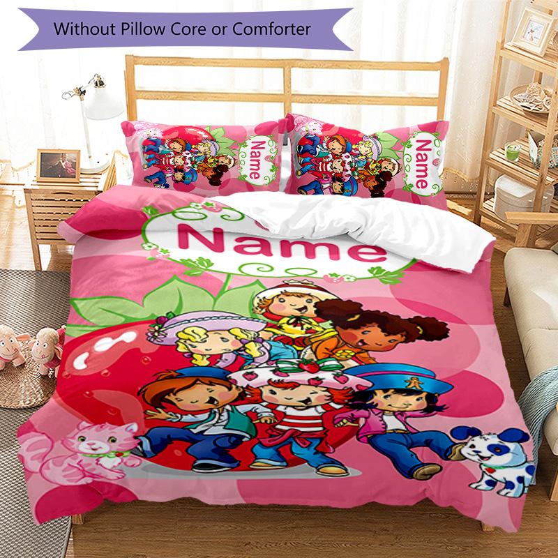 3pcs Strawberry Princess1 Cover Set - Personalized Name, HD Printed Bedding with 1 Cover and 2 Pillowcases - Perfect for Home Decor, Easy Care