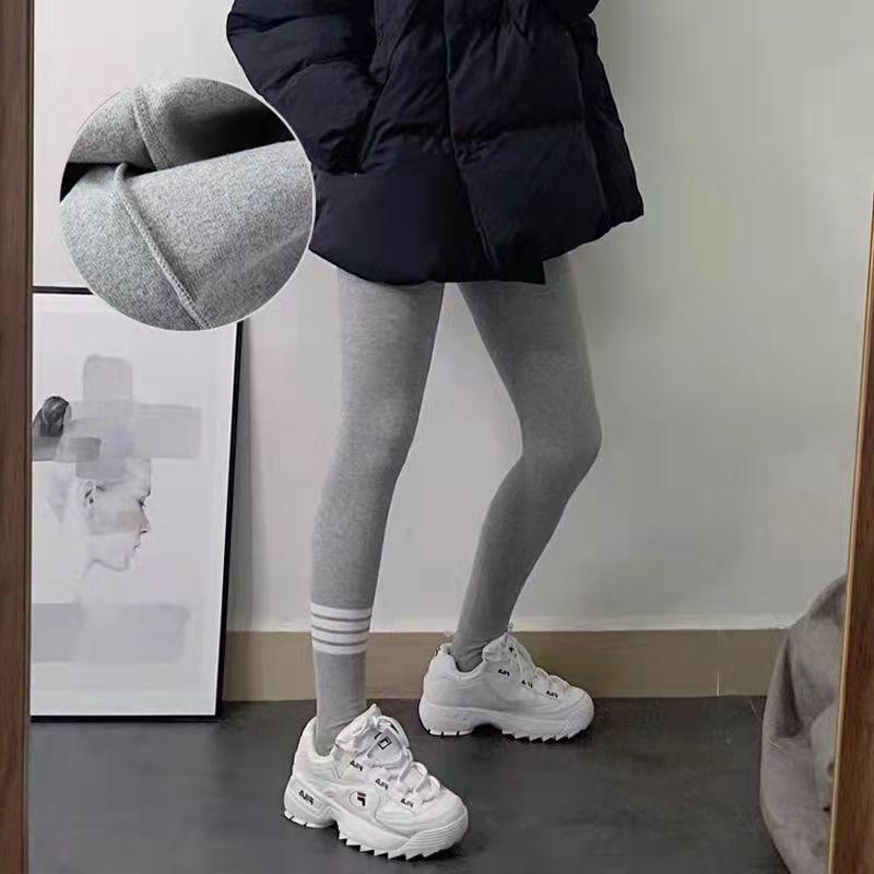 Quality Four White Strips Gray Leggings Women's Outer Wear Trousers High Waist Long Johns Piled Thickened Winter Cotton Pants
