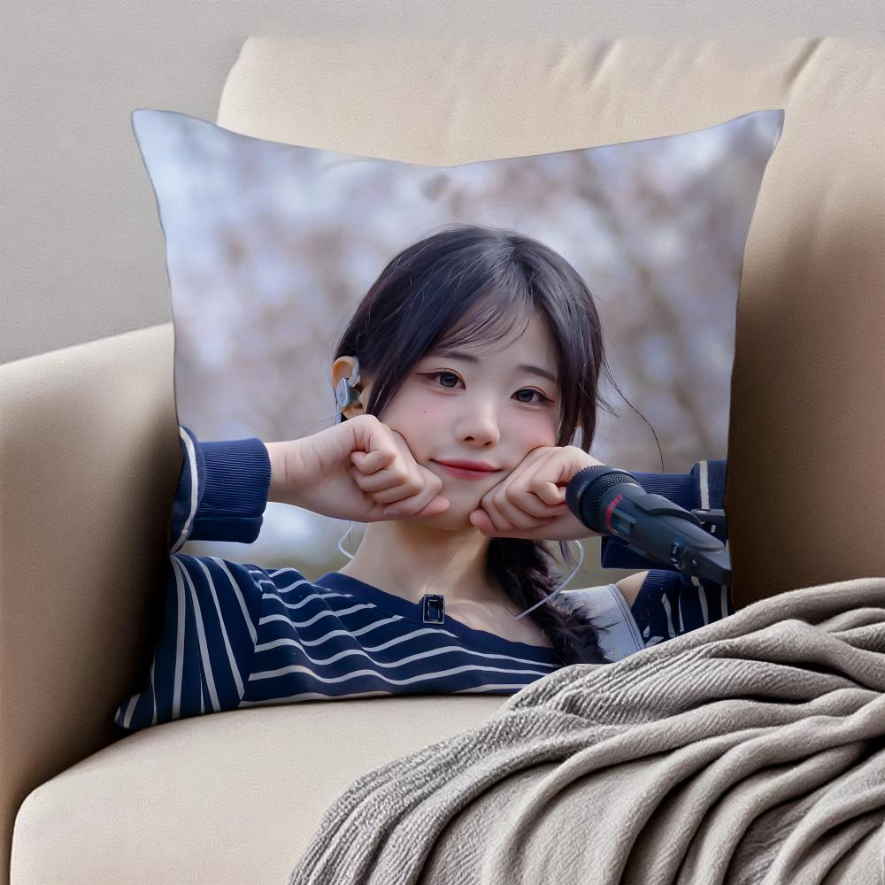 Popular Kpop Idol QWER HHina Jang Nayoung Cushion Cover Pillowcase Antidustmite Invisible Zipper Short Plush Sofa Cushion