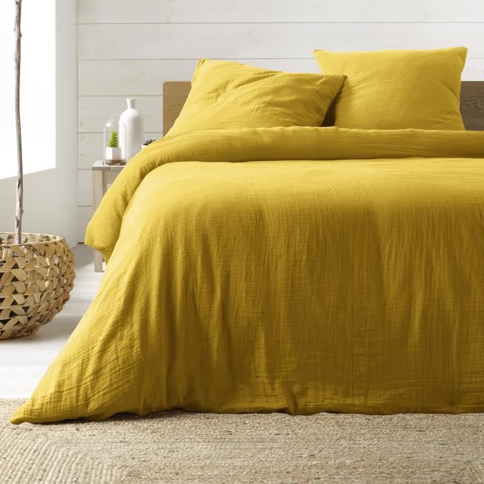Housse de couette - Angeliase - 240x260cm - 100% coton - Jaune - Lavage 30°