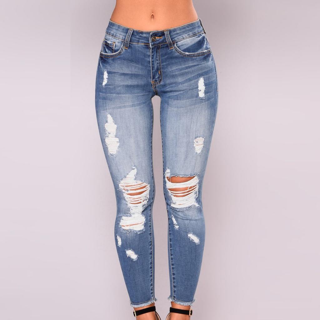 Women Hole Denim Pants  High Jeans Flares  Fashion Pants Trouser
