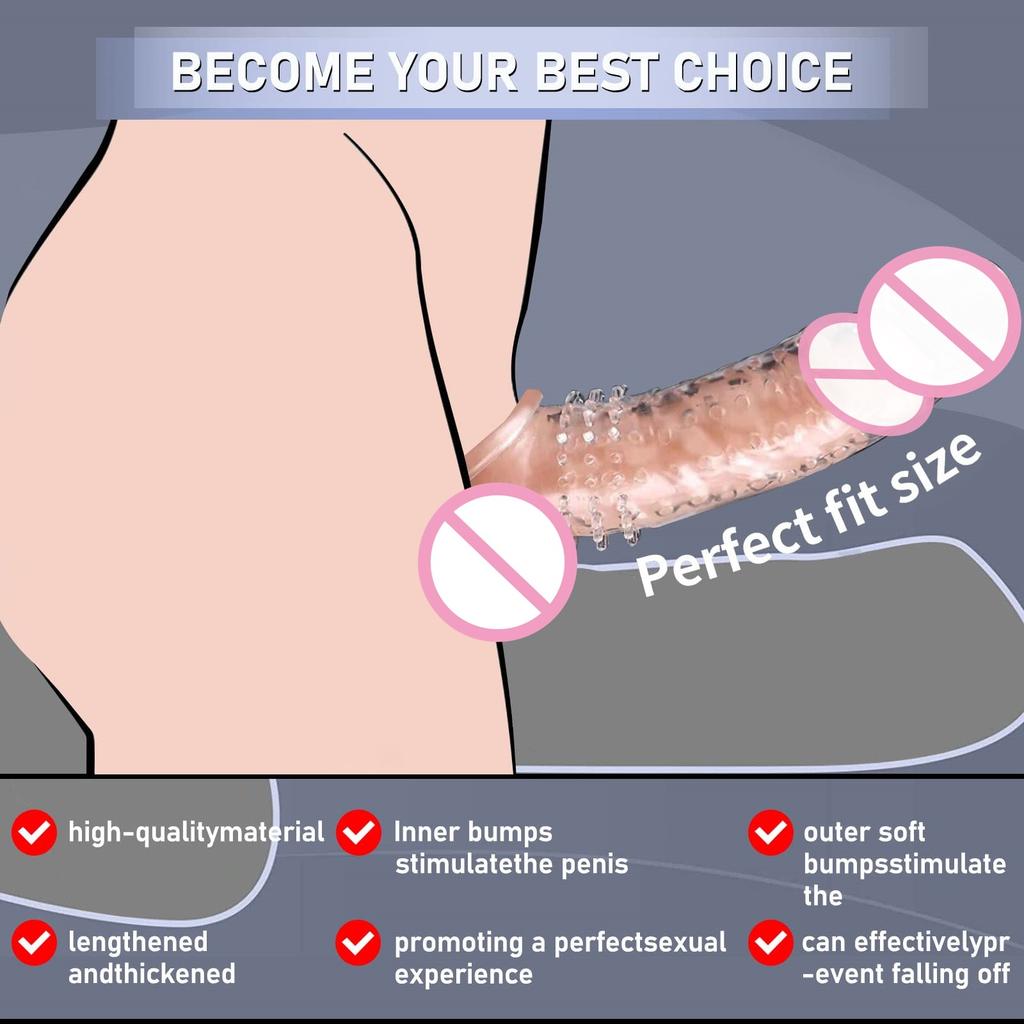 Мужская насадка для усиления удовольствия - Текстурированный удлинитель пениса со стимулирующими частицами, Презерватив для продления чувствительности, Секс-игрушка для пар