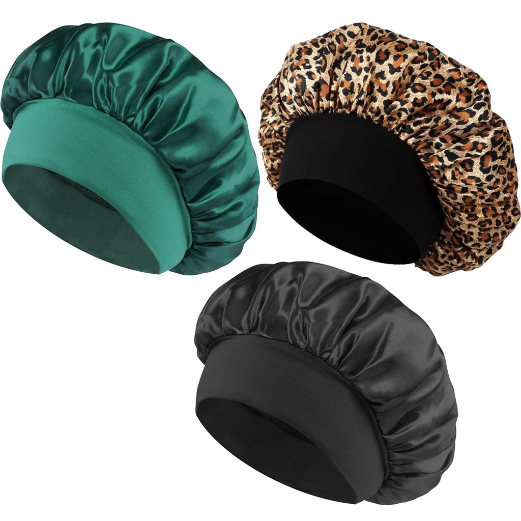 3 шт. Женская однотонная атласная широкополая шапочка для душа, подходит для ежедневного использования, шелковая шапочка, атласная шапочка