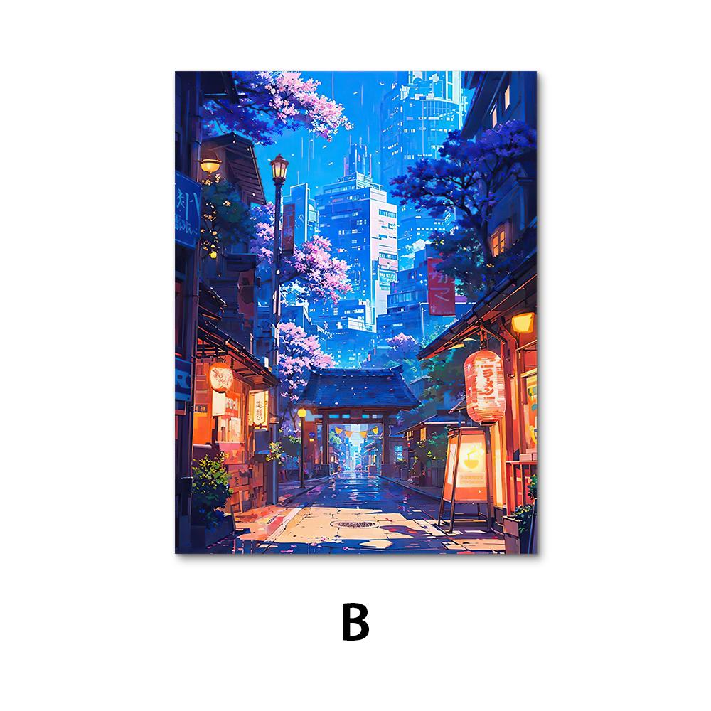 Kawaii Japanese Cherry Blossom Street Canvas Art – Aesthetic Anime Cityscape Wall Poster – Nordic Minimalist Home Print