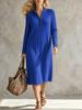 Women's Ribbed Knit Half Zip Stand Collar Long Sleeve Loose Fit Midi Dress Multi Color Casual Dress