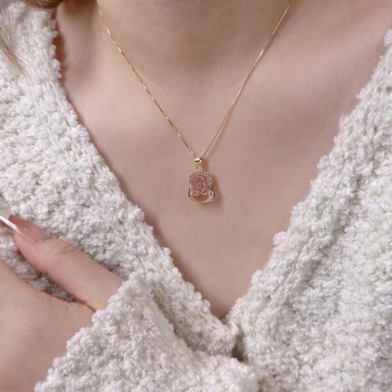 Серебряное ожерелье S925 с маленьким улыбающимся Буддой в виде ключицы, женская национальная мода, новый китайский стиль, белый халцедон, аксессуары для Будды Майтреи