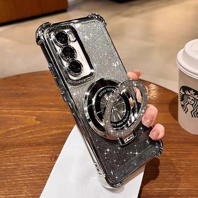 Роскошный чехол-подставка с магнитным кольцом Magsafe с блестками для Samsung Galaxy S24 S23 S25 Ultra A55 A35 A25 A15 A05S A71 A54 A53 A52