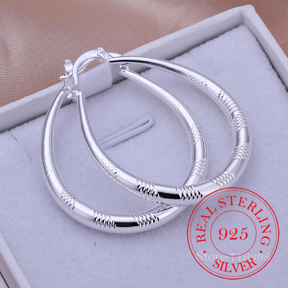 925 Sterling Silver Grain Circle Hoop Earrings for Women Lady Best Gift Fashion Charm Silver Wedding Jewelry