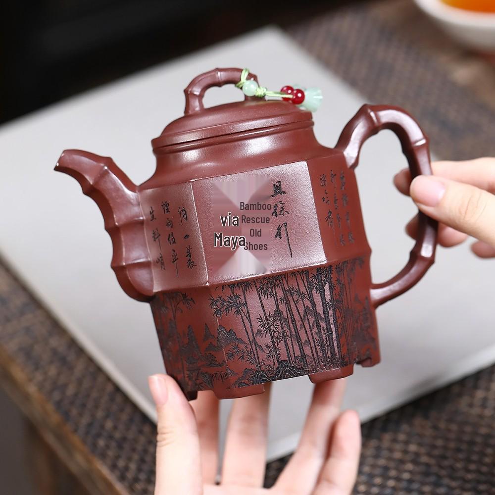 Yixing Zisha Red Clay Poem Teapot by Zhu Lu - Handmade Artisanal Gift Set