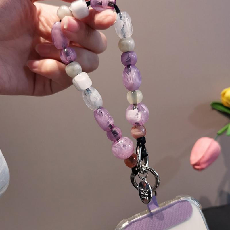 Colorful Double Buckle Keychain Women Creative Short Diy Beaded Anti-Lost Phone Pendant Multifunctional Daily Decor Accessories