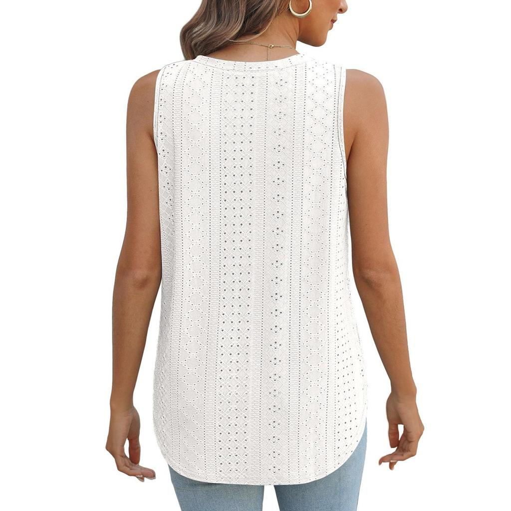 GMXIA Spring Summer V-neck Vest Sleeveless Hole Jacquard Top Casual Vest Women