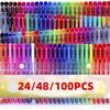 24/48/100pcs Gel Pens for Coloring Books, Color Gel Markers for Drawing Painting Writing, Art School Supplies