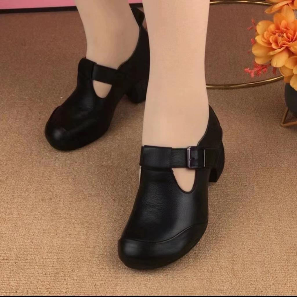 Casual Thick Heel Single Shoes Women's Middle Heel Comfortable Non-slip Soft Sole Mother Shoes Spring and Autumn New Versatile Women's Shoes