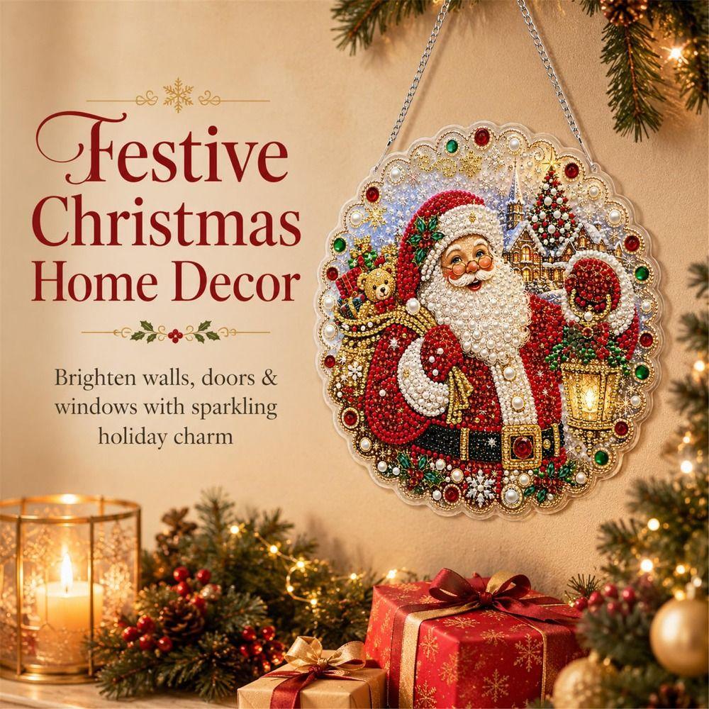 Acrylic Round Board Christmas Diamond Painting Set 5D Xmas Acrylic Pendant Home Decoration
