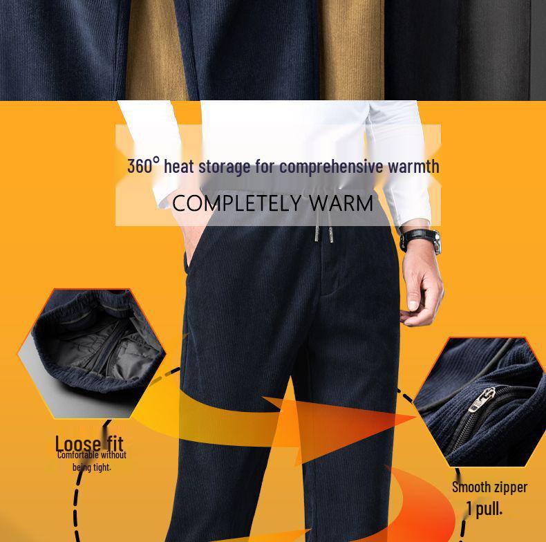 Мужские вельветовые брюки на флисовой подкладке Romon, утолщенная эластичная талия, теплый повседневный стиль для осени/зимы.