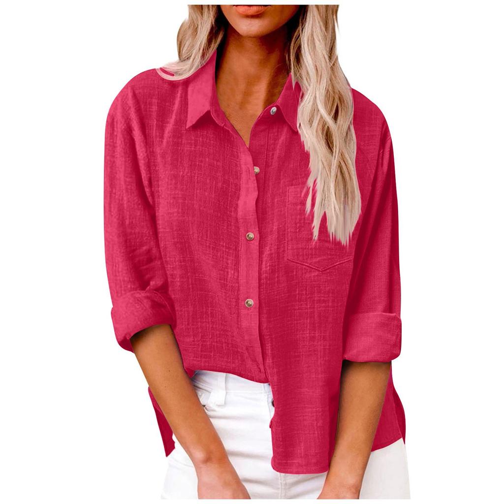 Women's Autumn Long Sleeve Button Solid Color Loose Shirt Casual Large Size Shirt