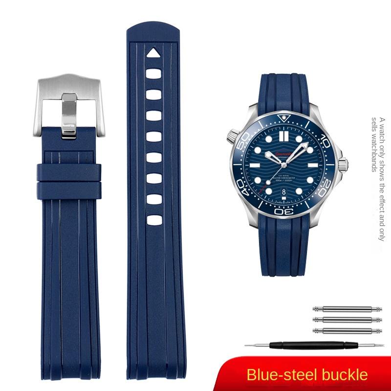 Для Omega New Seamaster 300 universe 007 Изогнутый конец Флуоресцентный Резиновый силиконовый ремешок для часов 20 мм 22 мм Часы Мягкий ремешок Мужской Замена