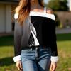 Women's Off-the-shoulder Plush Neck Printed Long-sleeved Pullover T-shirt Top