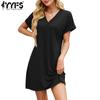 Women's Fashion Summer Spring Solid Color Print Short Sleeve V-Neck Loose Waistline Casual Dresses