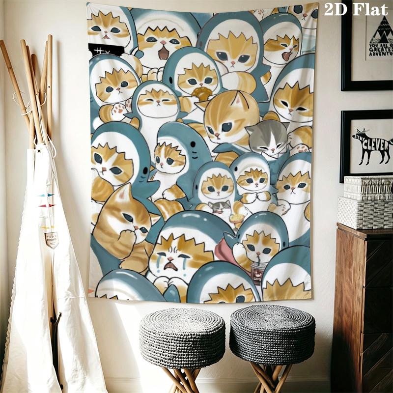 Mofusand Wall Tapestry Aesthetic Wall Hanging Printed Fabric Blanket Decorative Tapestries for Bedroom Living Room Home Decor