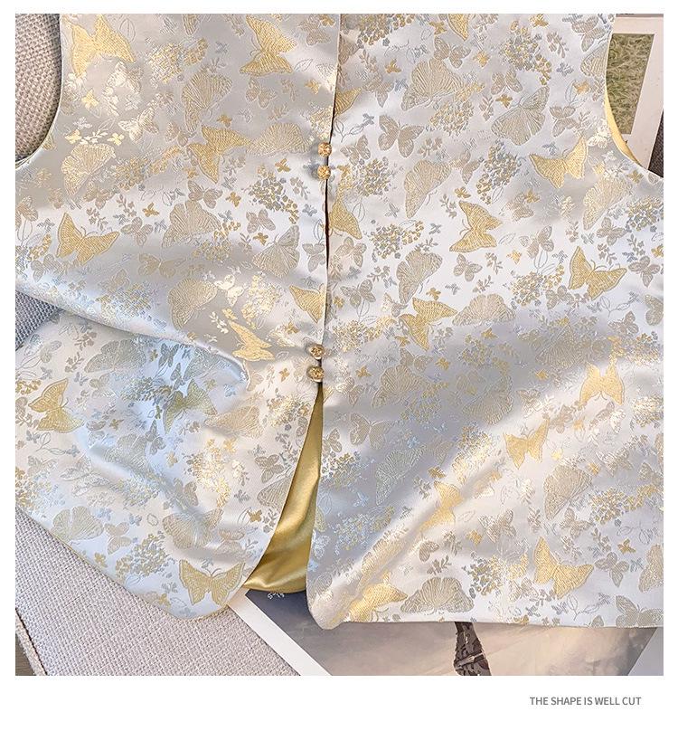 2025 Spring Women's Jacquard Vest: National Style, Stand Collar, Fashionable Thin Top