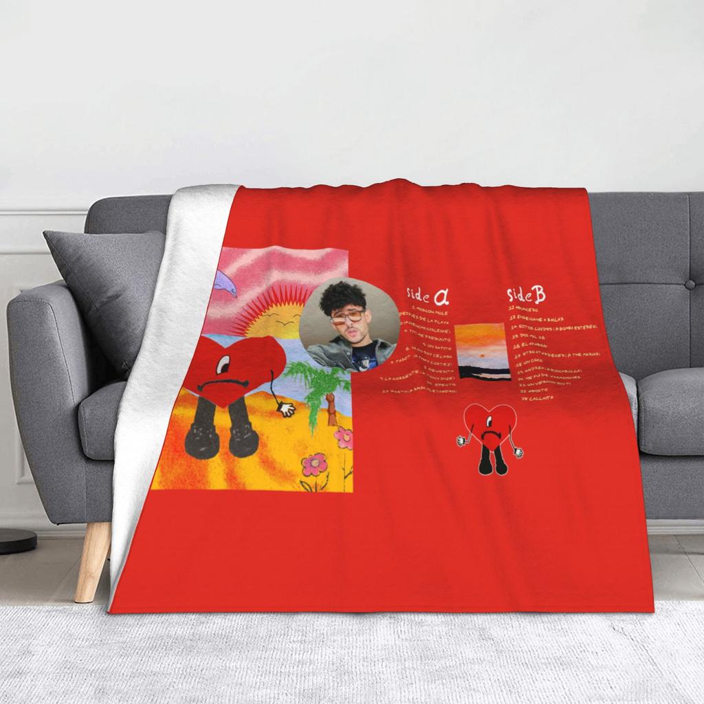 Bad Bunny Collage Puerto Rico Blankets Flannel Print  Breathable Lightweight Throw Blankets for Bed Outdoor Bedspread